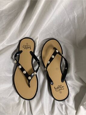 Hello Soho black  Pearl-Embellished Women's Thong Sandals large
